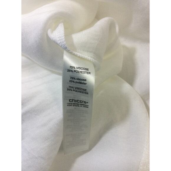 CHICO'S 1 M white viscose collared button up long sleeve blouse shirt NWT 0B14 - Picture 7 of 8